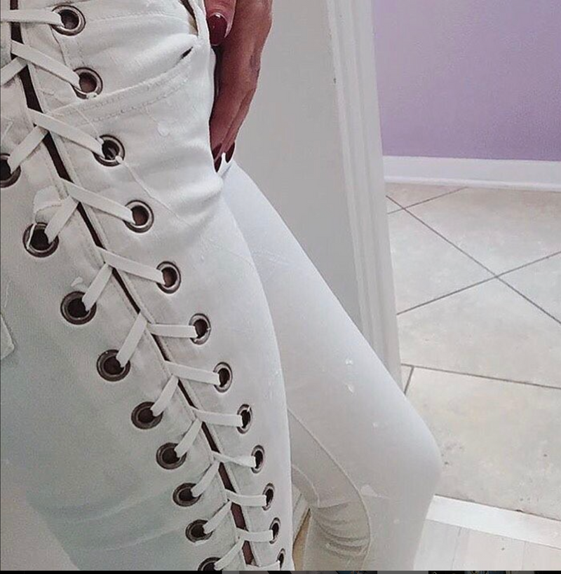 Betty Lace Up Jeans - White