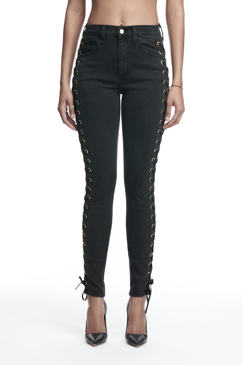 Betty Side Lace Up Jeans - Black