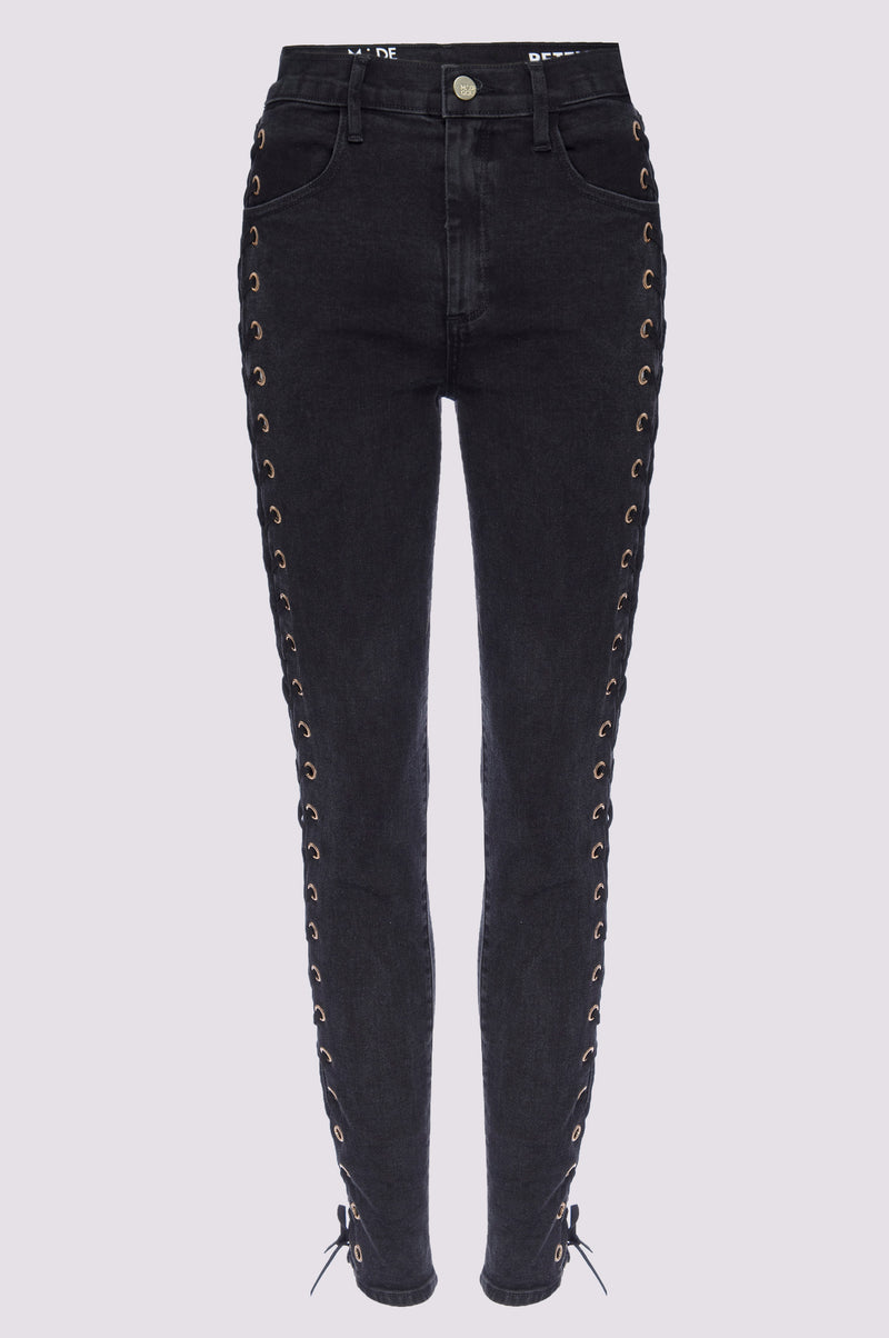 Betty Side Lace Up Jeans - Black